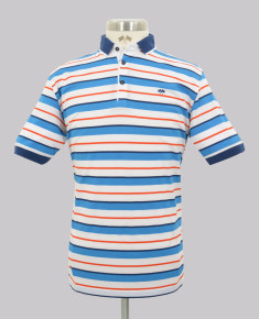 Orange/Cobalt Stripe Slim Fit Pique Golfer