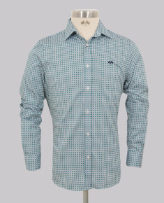 Teal Geometric Print Slim Fit Shirt