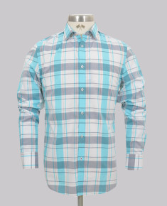 Aqua/White Check Slim Fit Shirt