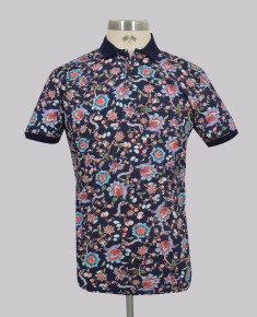 Floral Print Slim Fit Pique Golfer