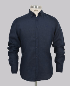Navy Button Down Slim Fit Linen Shirt