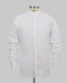 White Mandarin Slim Fit Linen Shirt