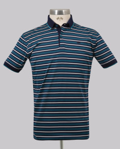 Kurt Geiger Blue Slim Fit Feeder Stripe Golfer