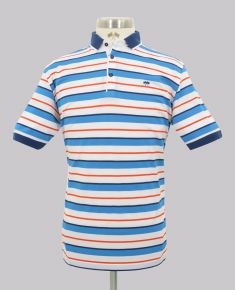 Orange/Cobalt Stripe Slim Fit Pique Golfer