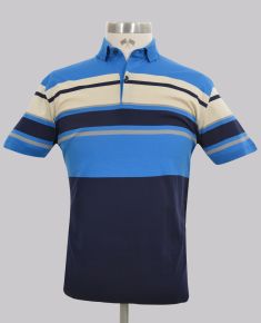 Kurt Geiger Bright Blue Slim Fit Panel Stripe Golfer