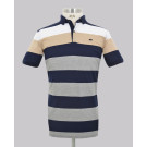 Navy/Camel Stripe Slim Fit Pique Golfer