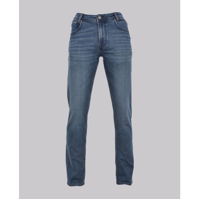 Indigo Wash Creased Straight Leg Denim