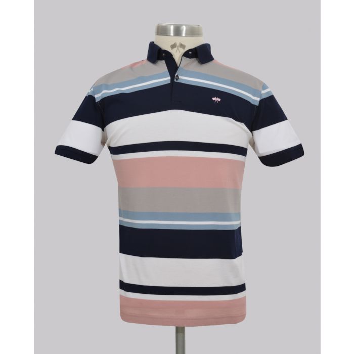 Kurt Geiger Pink/navy Stripe Slim Fit Pique