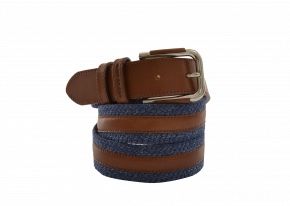 35 Mm Blue Webbed With Tan Leather Belt