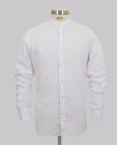 White Mandarin Slim Fit Linen Shirt